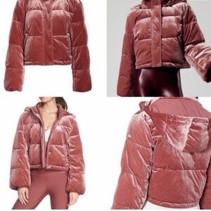 Alo Yoga Velvet Velour Cropped Puffer Jacket Coat Rosewood Pink Size M